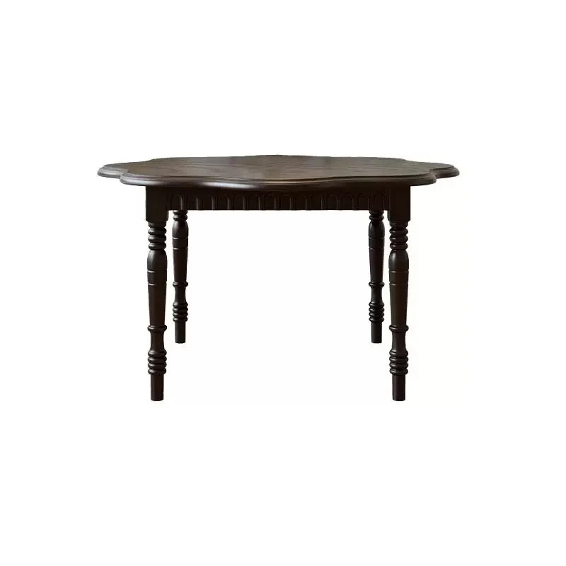 LTT French retro all-solid wood dining table household small apartment American round petal dining table