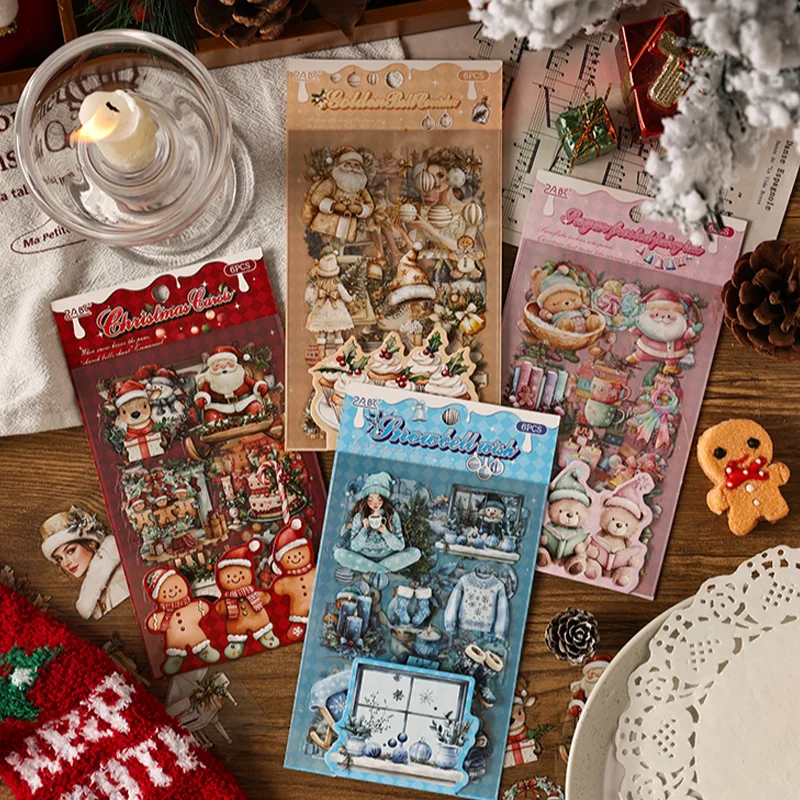 6Sheets Mr.paper Christmas Scene Setter Sticker Pack Self-Adhesive Santa Claus Reindeer DIY Decoration Multi-Color Gifts