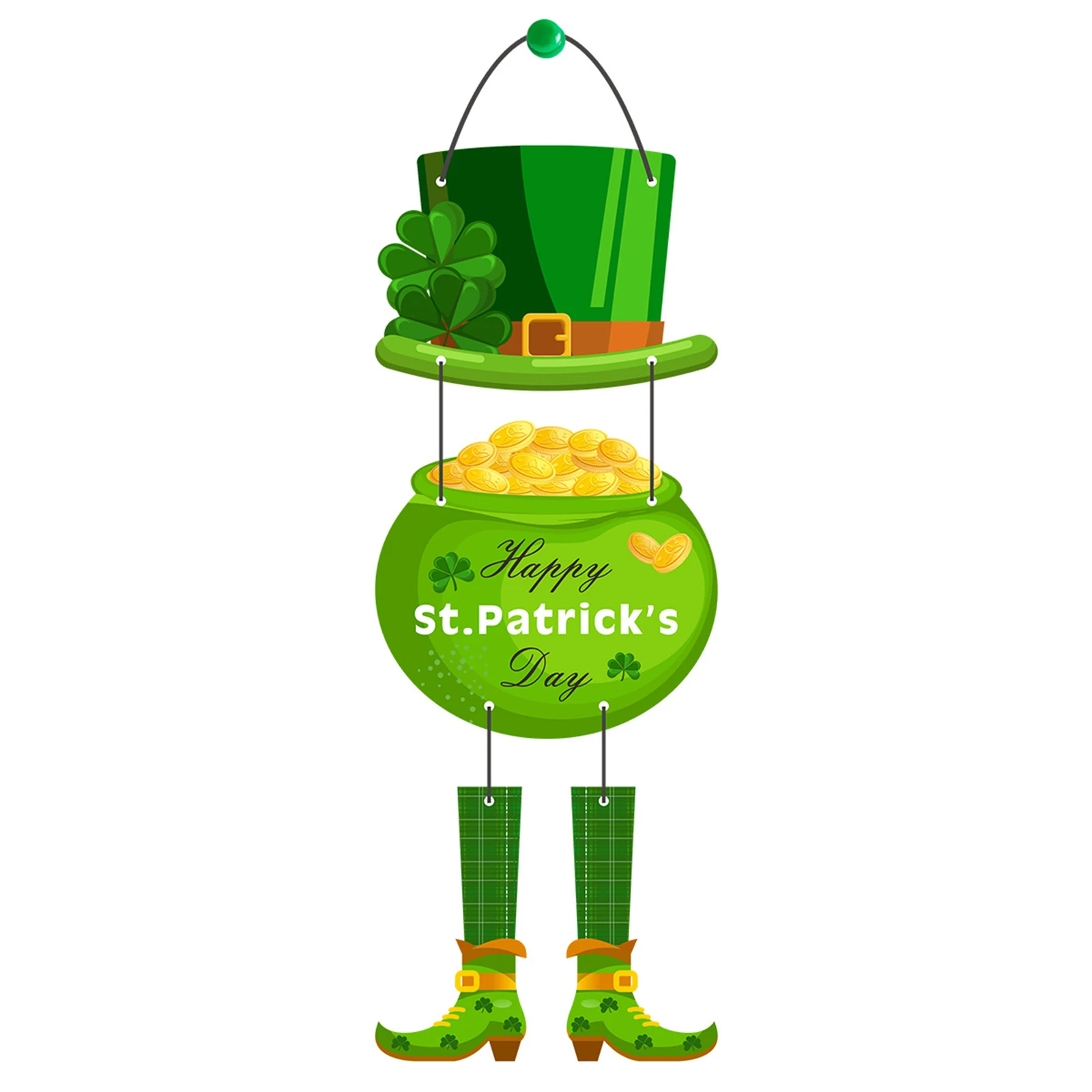 Ireland Door Hanger Welcome Sign Green Hat Boots Golden Coins Pendant Shamrock Ornament Hanging Sign Home Decor