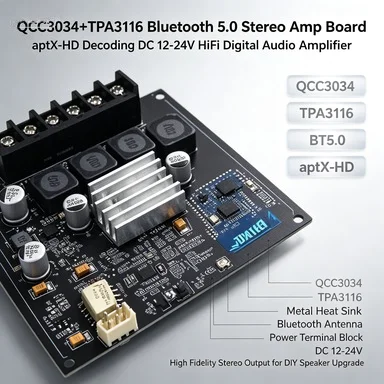 TPA3116 QCC3034 BT 5.0 Amplifier Board, APTX HD Wireless Stereo Sound
