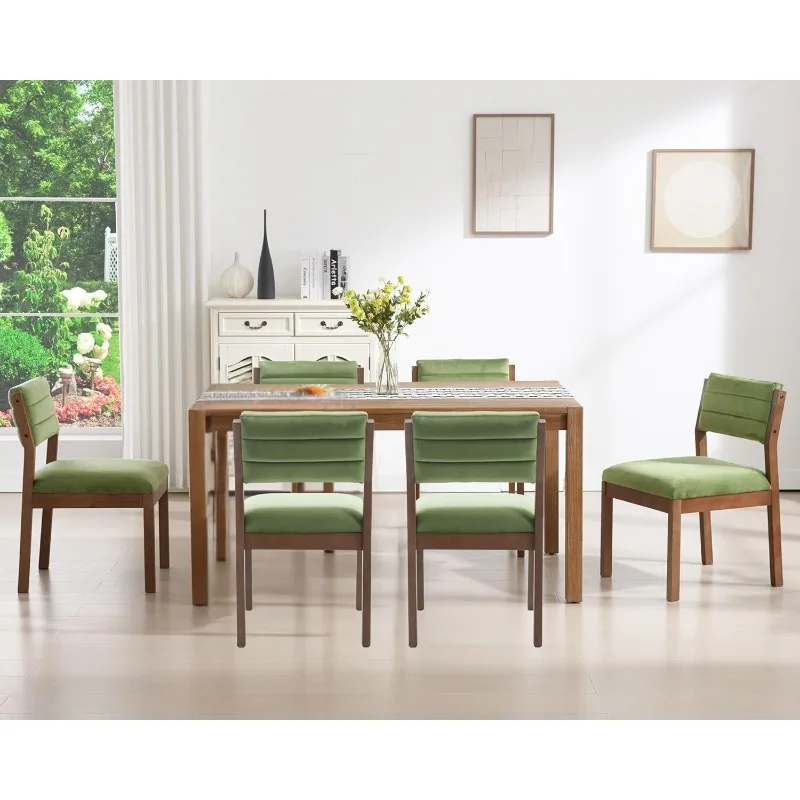 

Зеленые бархатные обеденные стулья с ножками из натурального дерева, мягкие кухонные стулья середины века с открытой спиной и подлокотниками