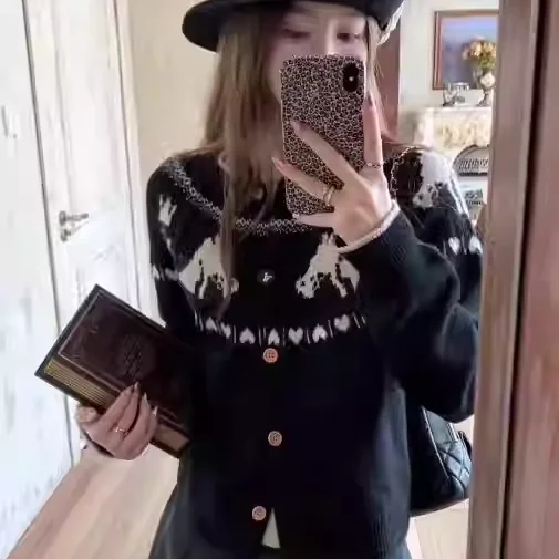 

Ladies Lazy Knitted Sweater Coat round Ne Long Sve Soft Warm Fce Autumn Winter Outerwear Slim Fit College Sweet Sle