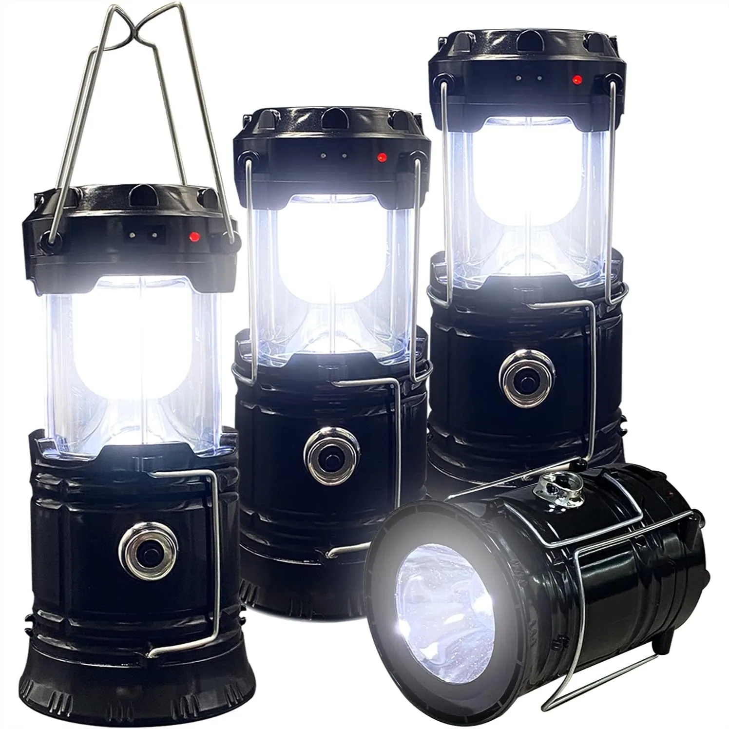 

Collapsible LED Camping Lantern with Solar and USB Charging, Waterproof Portable Flashlight for Outdoor Emergency, 4-Pack