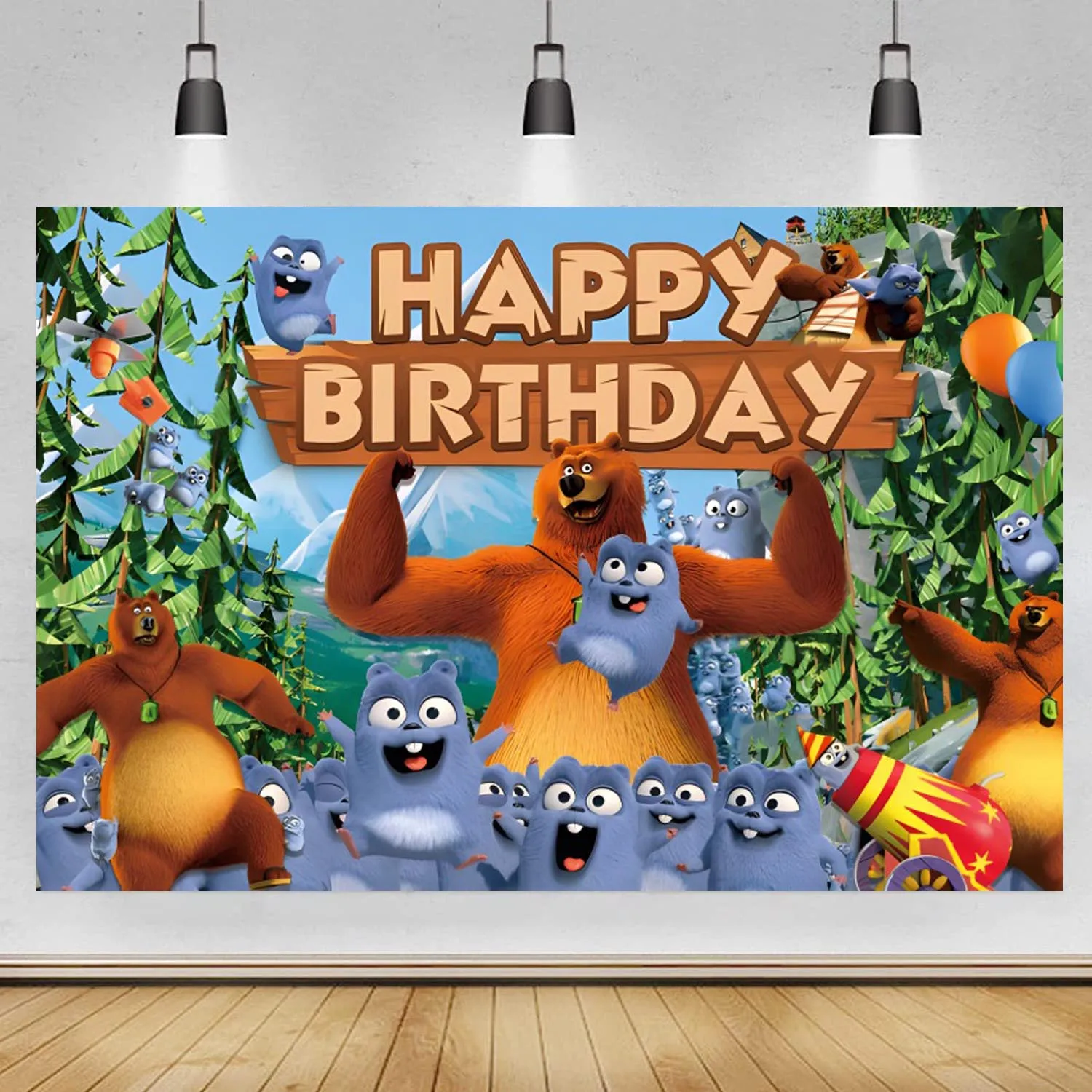 Grizzy And The Lemmings Birthday Backdrop Baby Shower Birthday Party Banner Custom Bear Photography Background Photo Booth Props