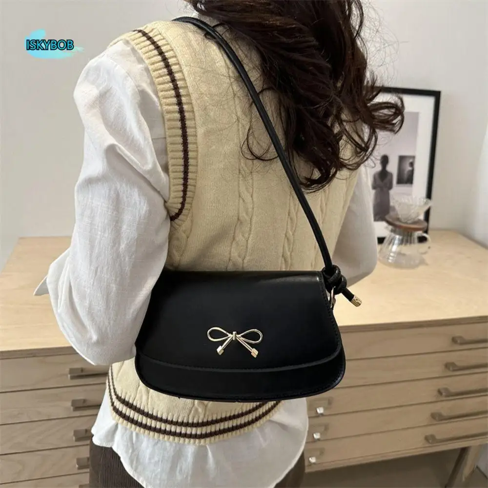 

Trendy New Design Y2k Bow Shoulder Bags Solid Color PU Leather Bowknot Armpit Bag Sweet Luxury Women Handbag Lady