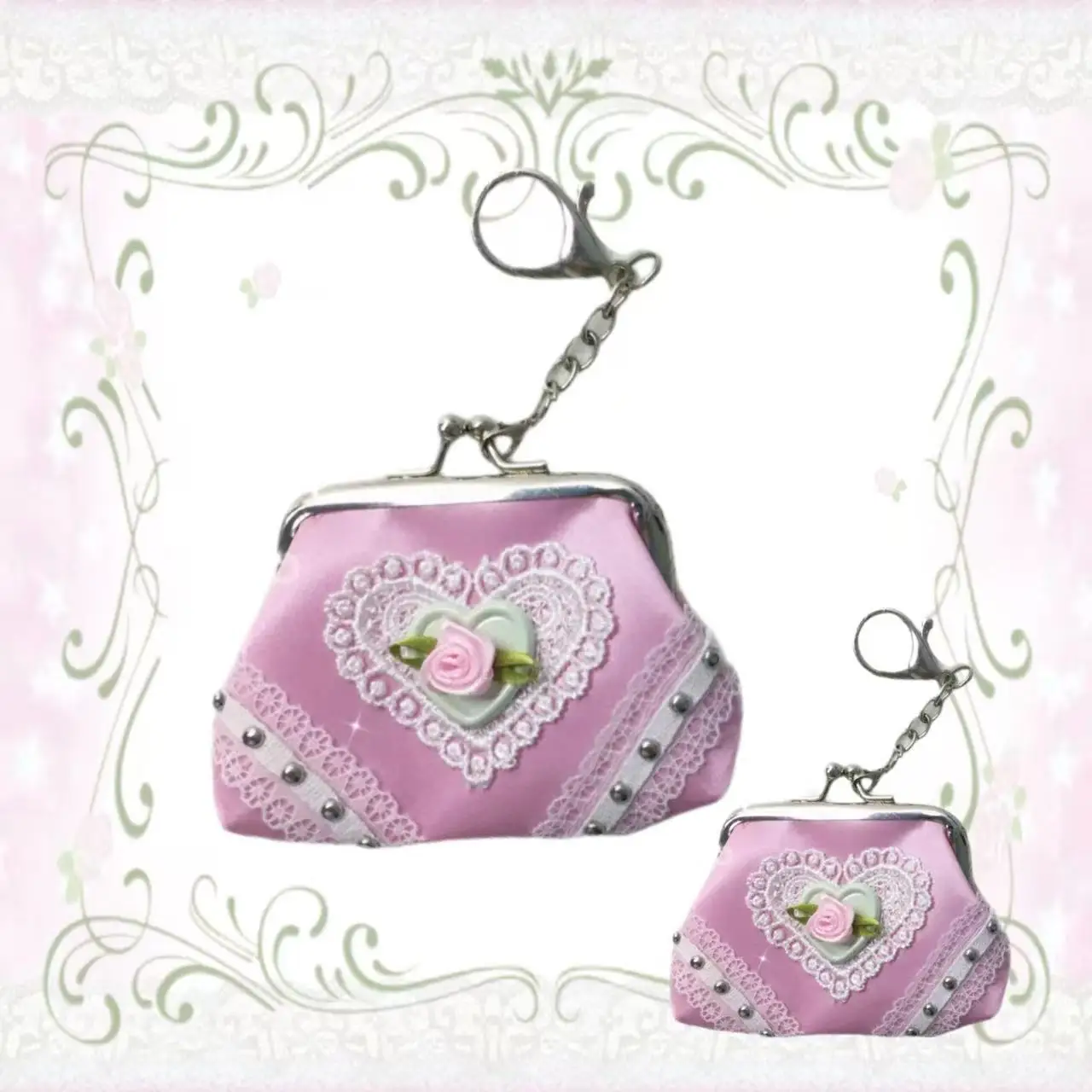 Sweet Kiss‑Lock Coin Storage Bags Lace Floral Polka‑dot Mini Fabric Wallet Portable Earbud Pouch Keychain Pendant for Girls Gift