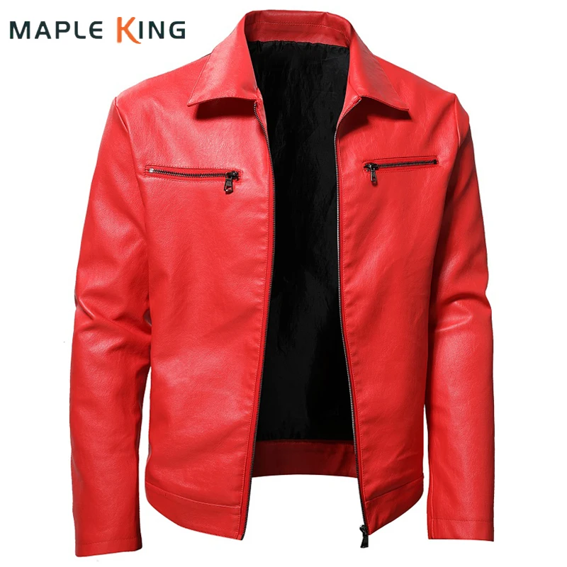 Mens Plus Size Leather Jackets Steampunk Vintage Red Black Zipper Pu Leather Outerwear Motorcycle Windbreaker for Bomber Coats