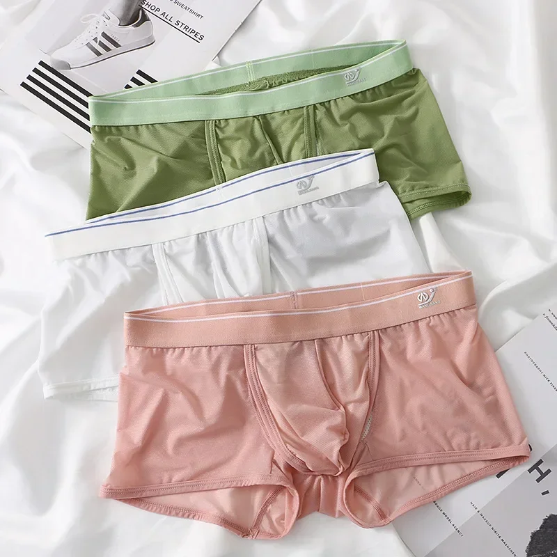 3 PCS Mens Low Waist Boxer Briefs Elastic Underwear Open Front Soft Pouch Underpants with Low Waist Shorts Trunks