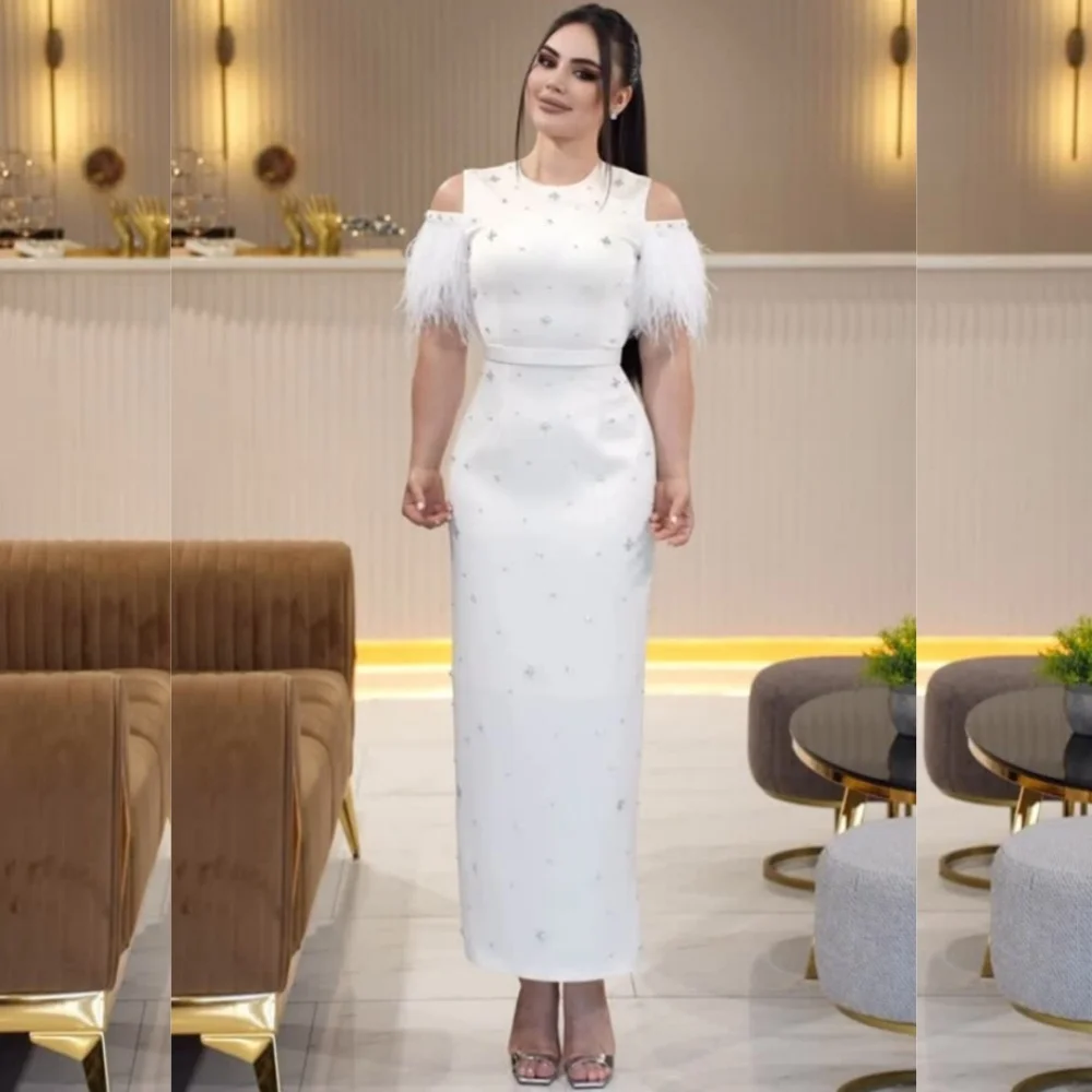 

Customized Matching Elegant Jersey Sequined Straight Scoop Neck Midi Dresses Bespoke Occasion Classic