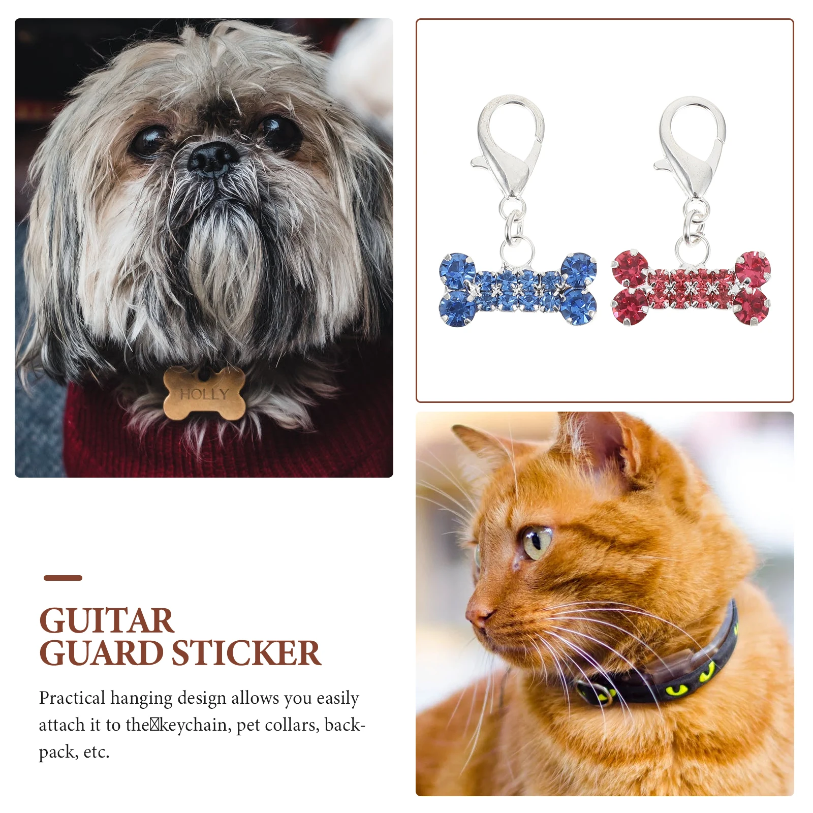 

2pcs Rhinestone Bone Pendant Dog Bone Shaped Pendant Bright Pet Collar Hanging Accessory For Cat Dog Bag Keyring Decor