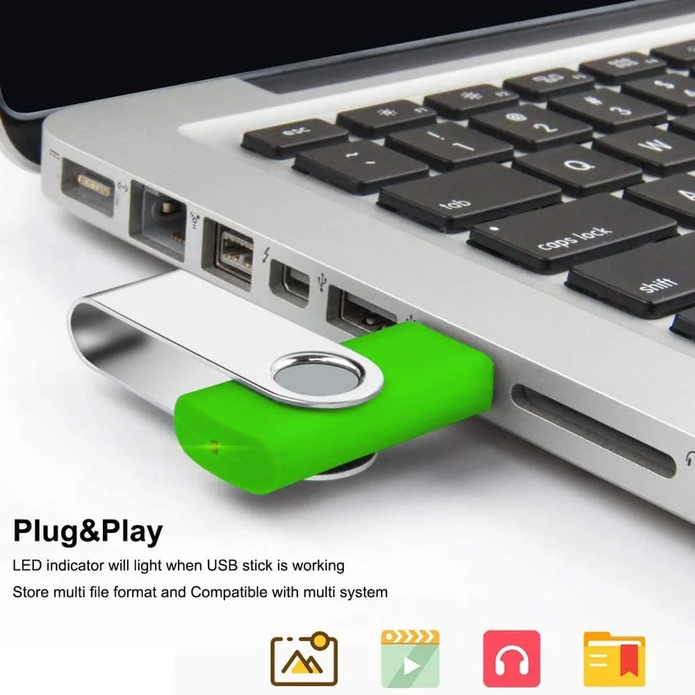 Paquete de 5 con logotipo personalizado, memoria flash USB 2.0 giratoria Simple con puerto/caja tipo C