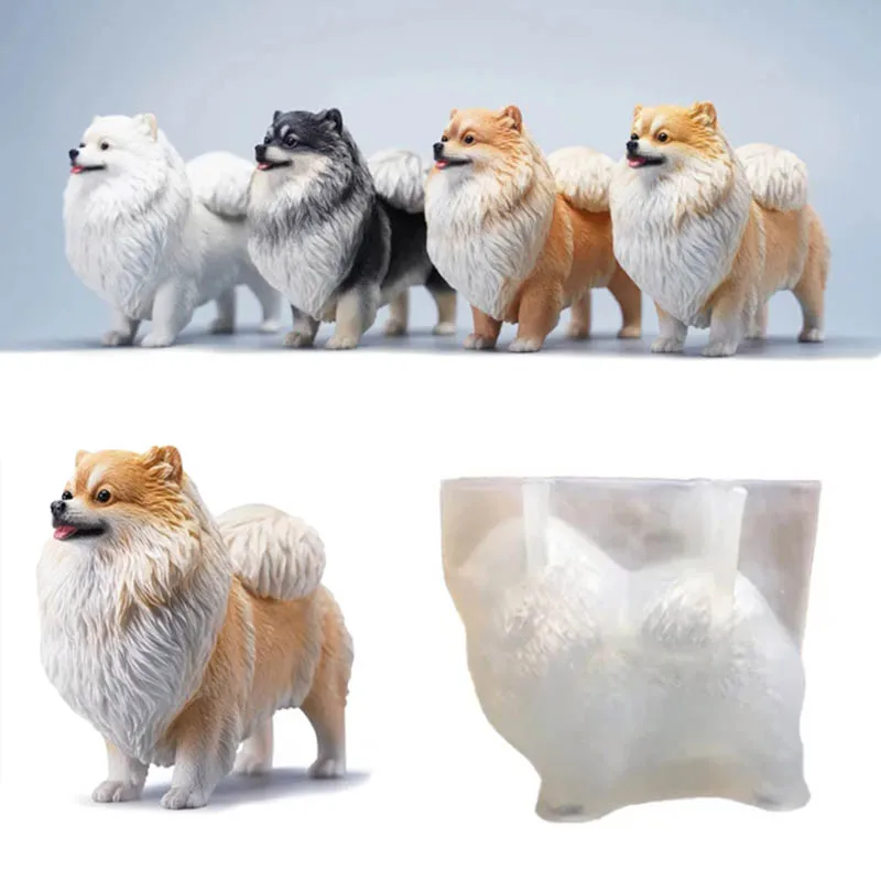 Cute Resin Puppy Silicone Mold Mold Pomeranian Dog Forms for Epoxy Resin 3D Concrete Plaster Decor Dog Mold Diy Candle Supplies