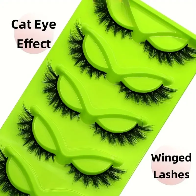 5 pairs of cat eye false eyelashes - natural, fluffy, soft appearance with fine cross line design - hypoallergenic full eyelash