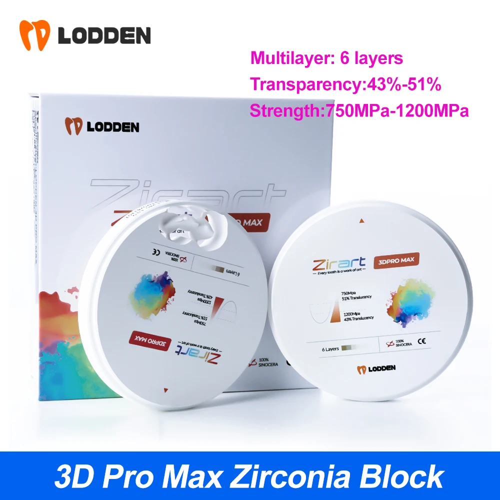 

3D PRO Max Dental Zirconia Block 98mm CAD/CAM Disc Open System 6Layer Gradient for Natural Aesthetics A1 A2 A3