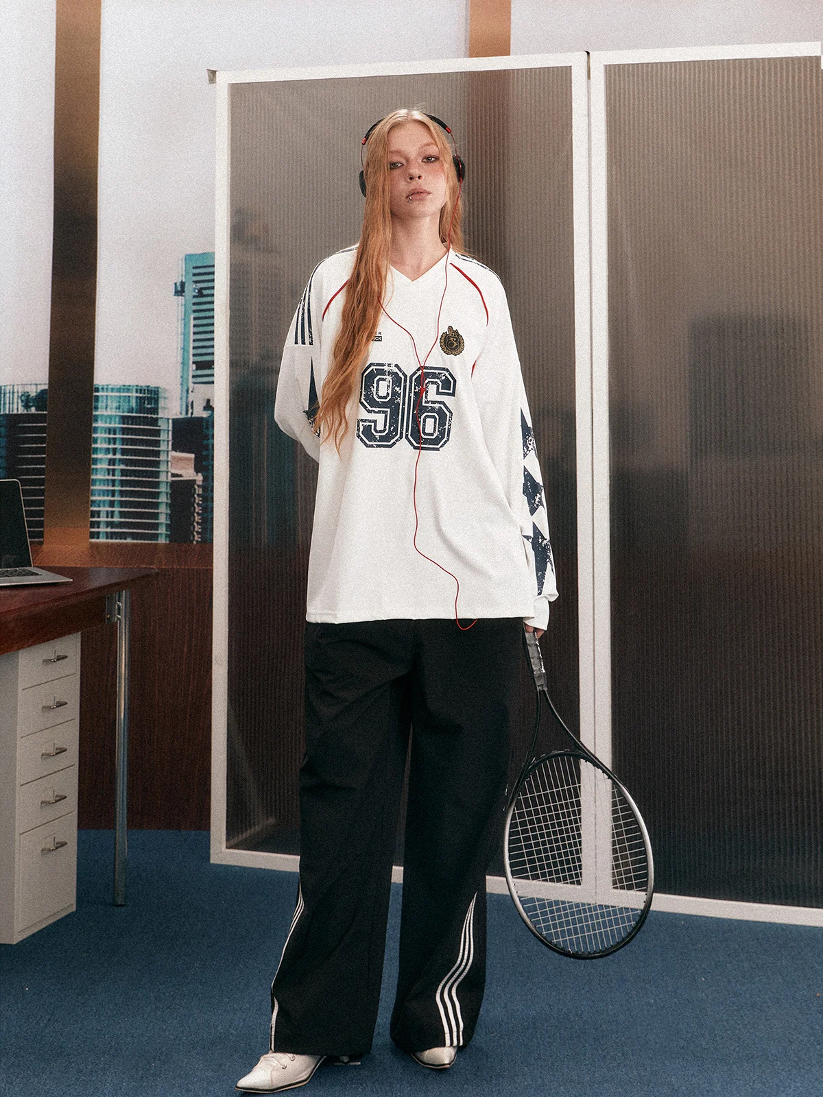 

Loose Fit Long Sve V-Ne Hoodie Women's American Retro Patchwork Spring Autumn Couple's Baseball Jersey Outerwear Trendy
