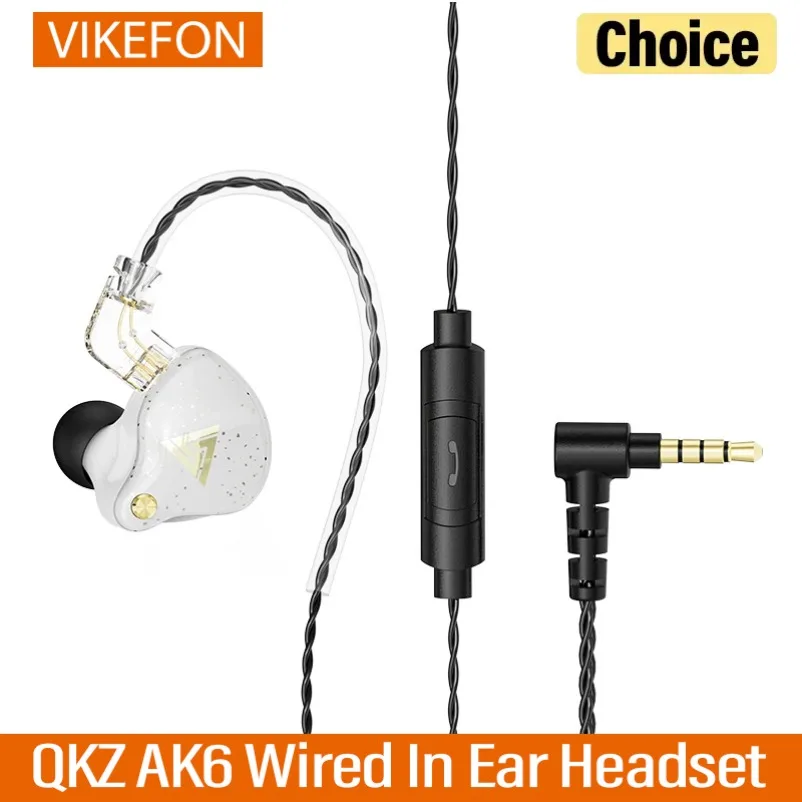 QKZ AK6 Copper Driver Wired Earphone Earhook Design HiFi Bass Noise Isolating Earbuds With Microphone For Sport PC Smartphone