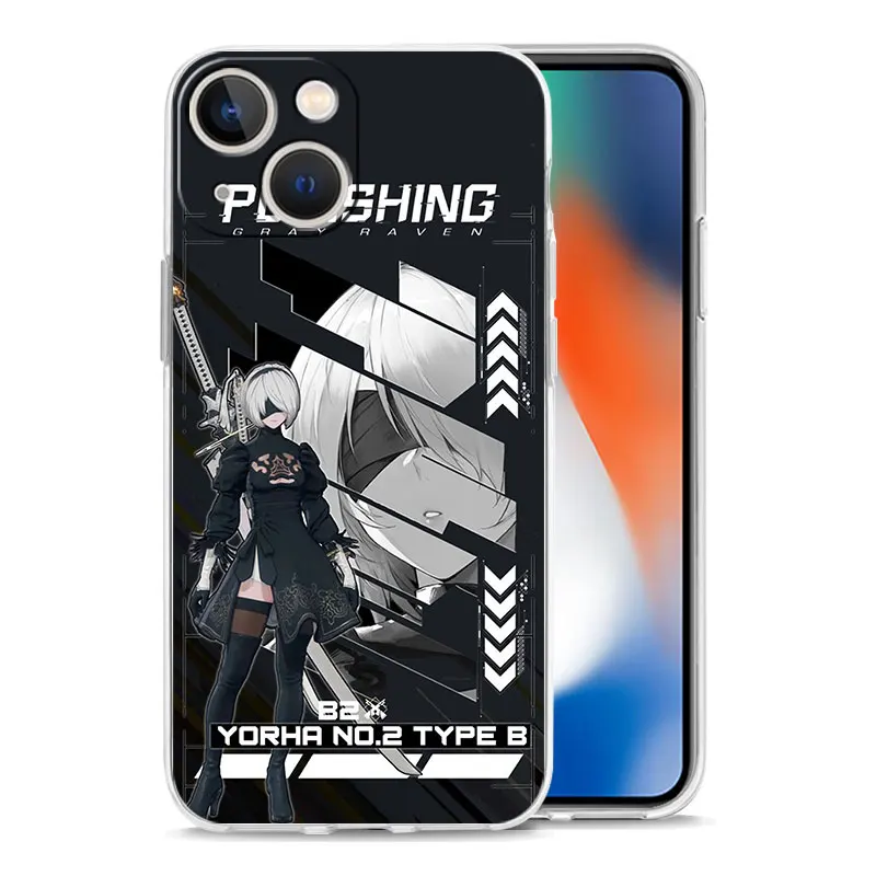 Luxury Case For iPhone 15 14 13 12 11 Pro Max X Xs XR 7 8 Plus Bumper Phone Cases Clear TPU Cover Punishing Gray Raven Anime