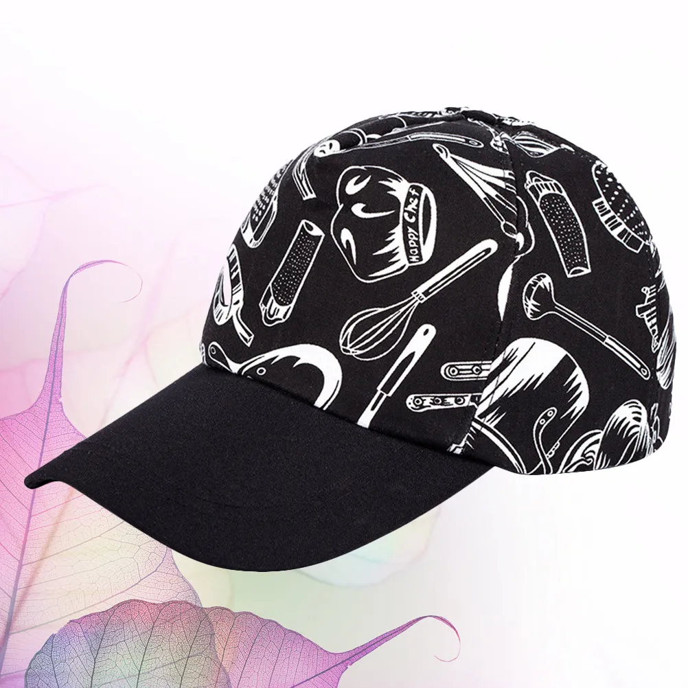 1Pcs Black Duckbill Cap Creative Pattern Kitchen Chef Hat Comfortable Sweat Absorbing Restaurant Waiter Working Cooking Hat
