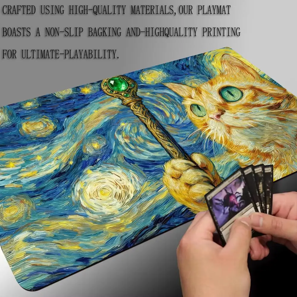

Visual aesthetics Cat Warrior MTG Playmat 35X60CM Magic Card Battle Mat Non-Slip Durable Stitched Edge Tabletop playmat