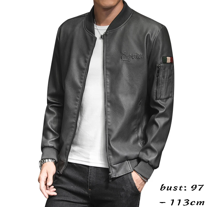 high quality leather jacket for men long sleeve rib collar soft motorcycle jacket new 2023 autumn clothing black green brown