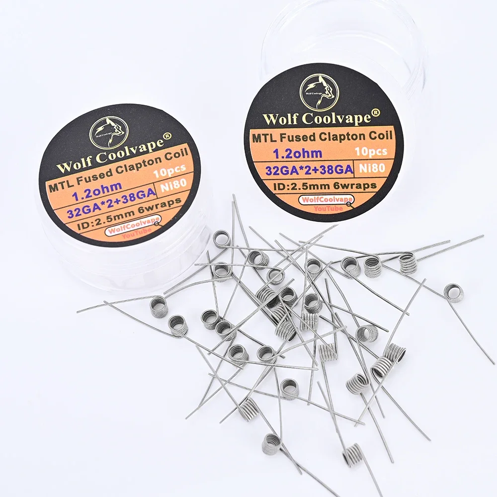 10 pz/scatola wolfcoolvape MTL Fused Clapton bobina 1.2ohm 32GA * 2 + 38GA Ni80 materiale per vape rda rta MTL bobine atomizzatore