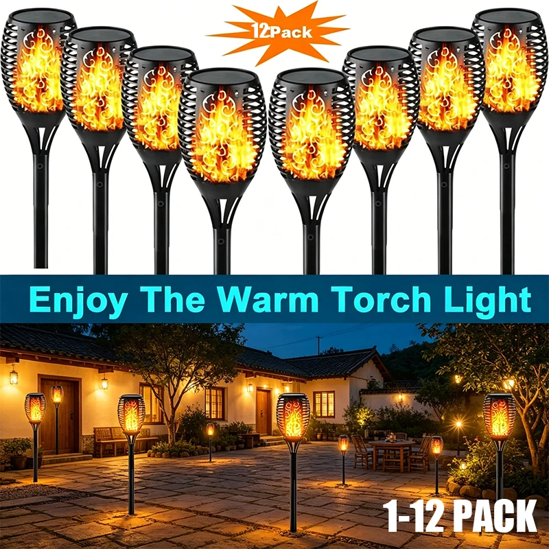 Lámpara Solar LED 12/33/96, Lámpara de Jardín con Enchufe, Luz para Exteriores, Patio, Impermeable, Decoración de Inducción, Luz de Llama para Paisaje
