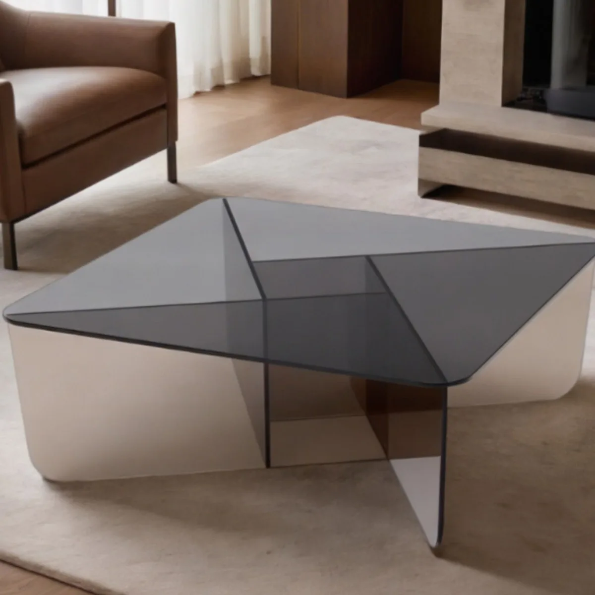 Light luxury solid wood sofa transparent coffee table high-end home living room model room balcony small tea table minimalist