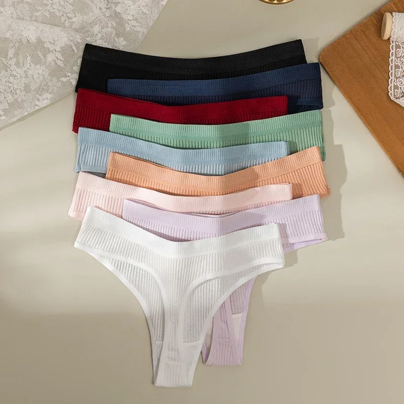 5Pcs/Set Women's Panties Cotton Thongs Breathable Female Underwear Simple Striped Sexy Lingerie Cozy G-Strings