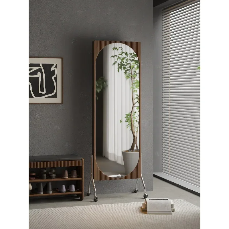 Black walnut full-body fitting mirror, solid wood magazine rack mirror, household floor-to-ceiling newspaper rack