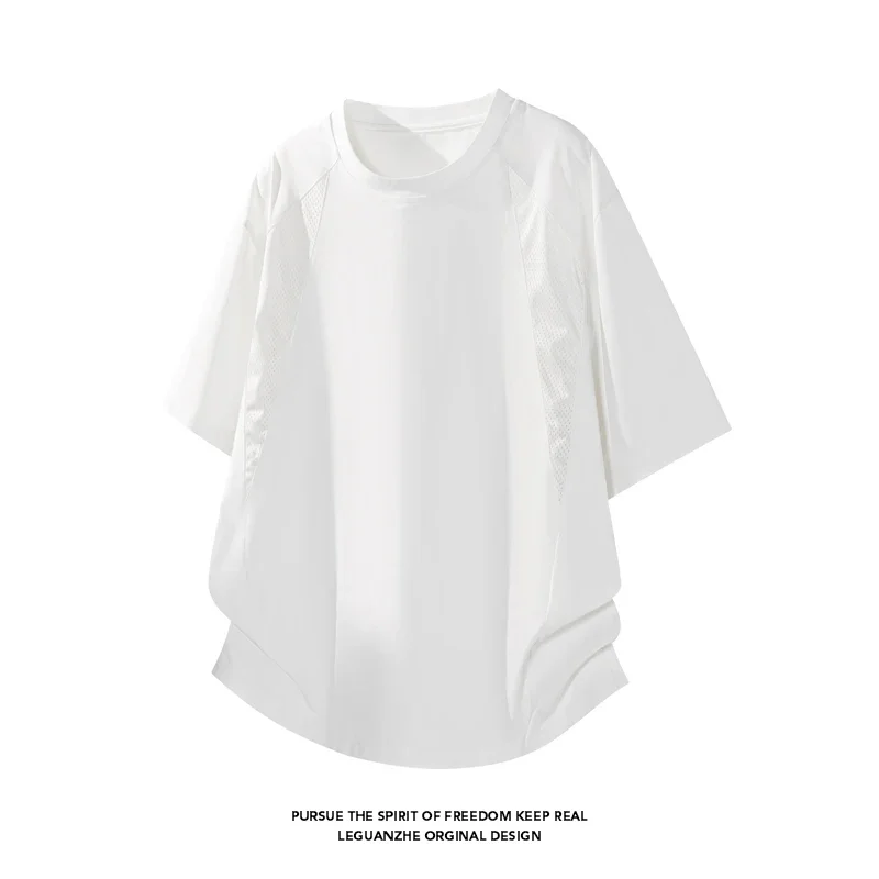 Mens Round Neck Short Sleeve Tee Side Mesh Panel Raglan Sleeve Relaxed Silhouette Lightweight Summer Streetwear T Shirt