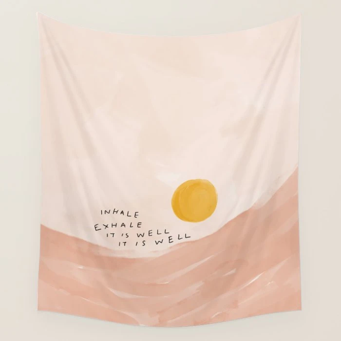 Nordic Minimalist Watercolor Sunrise Tapestry Healing Text Landscape Wall Hanging Cloth Bedroom Decorative Cloth