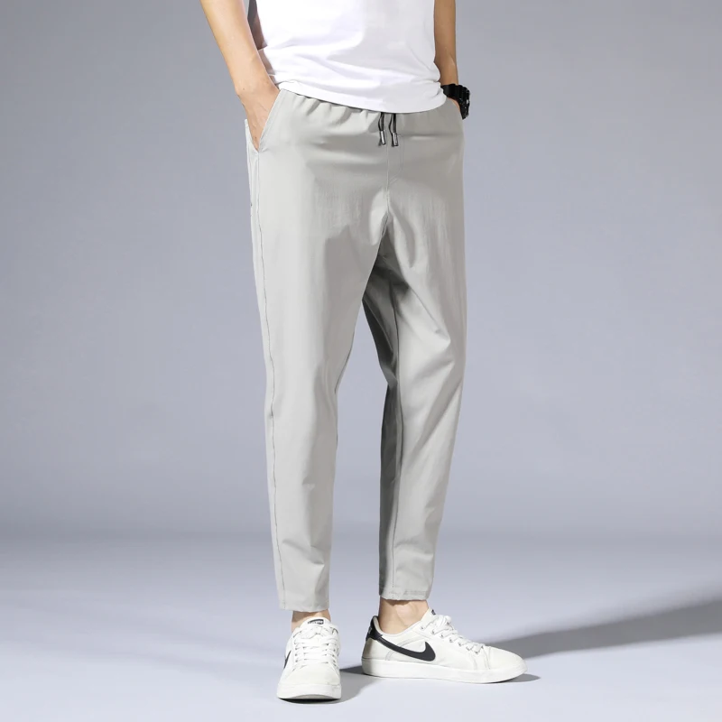 

Легкие дышащие спортивные брюки из ледяного шелка для мужчин, летние, повседневные, тонкие, быстросохнущие, свободного кроя, в стиле Харадзюку, корейский тренд