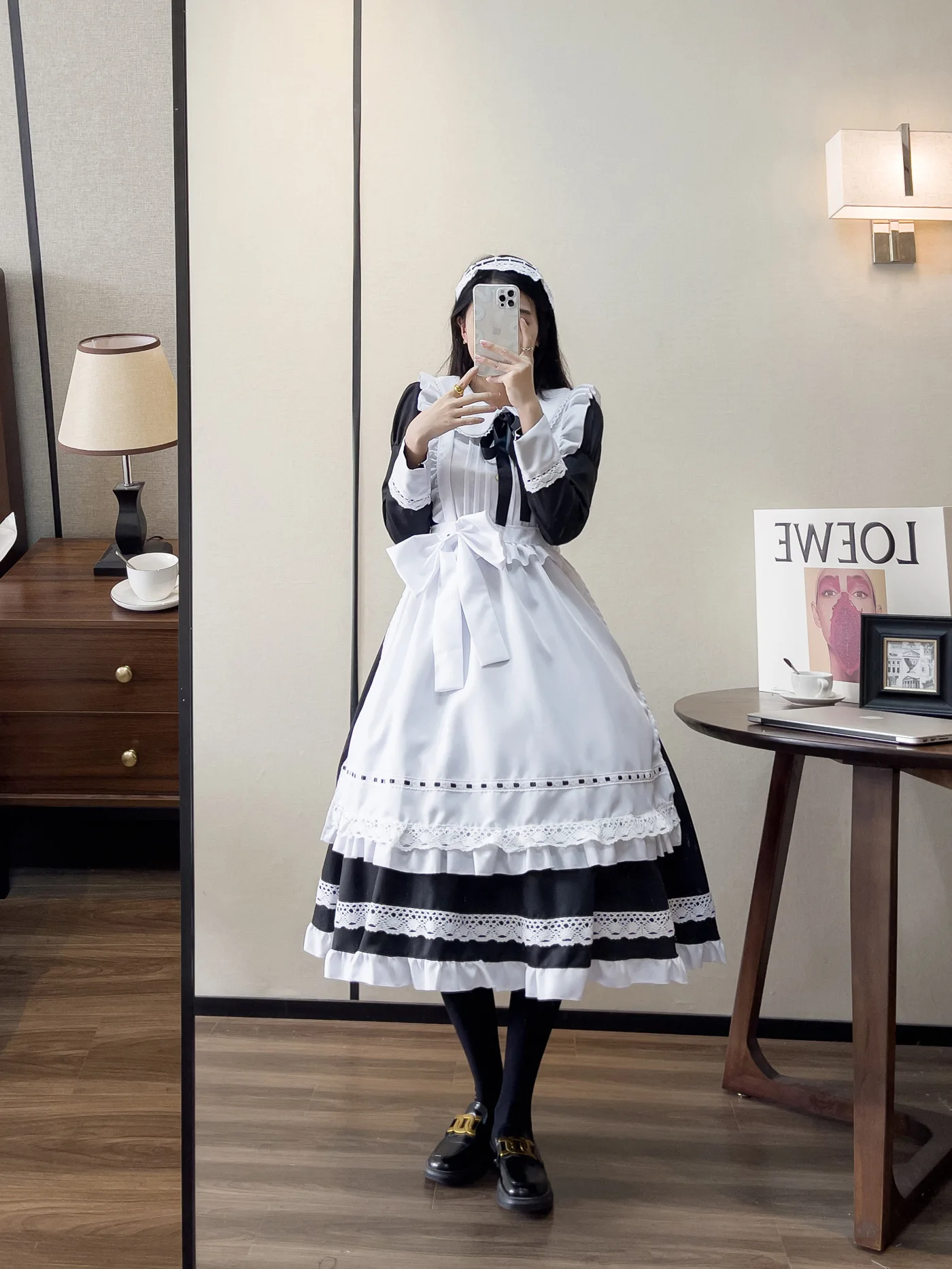 Anime Halloween Cosplay Kostüme Anime Schürze Dienstmädchen Rollenspiel Langes Kleid Übergröße Schwarz Weiß Lolita Dessous Kleid Dienstmädchen Outfits – Detail 9
