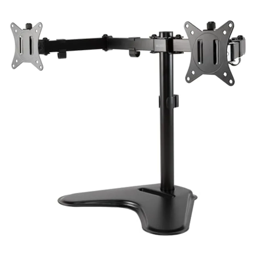 Free-Standing Dual Monitor Arms for Home Office Steel Frame with Matte Black Finish Adjustable Height and Swivel Support Ergono