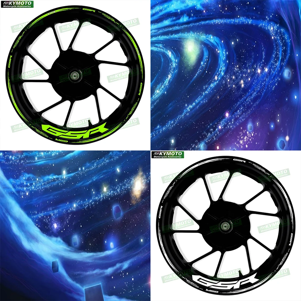 GSR オートバイアクセサリー用 17 インチフロントとリアホイールステッカー修正されたストライプ反射リムステッカー装飾
