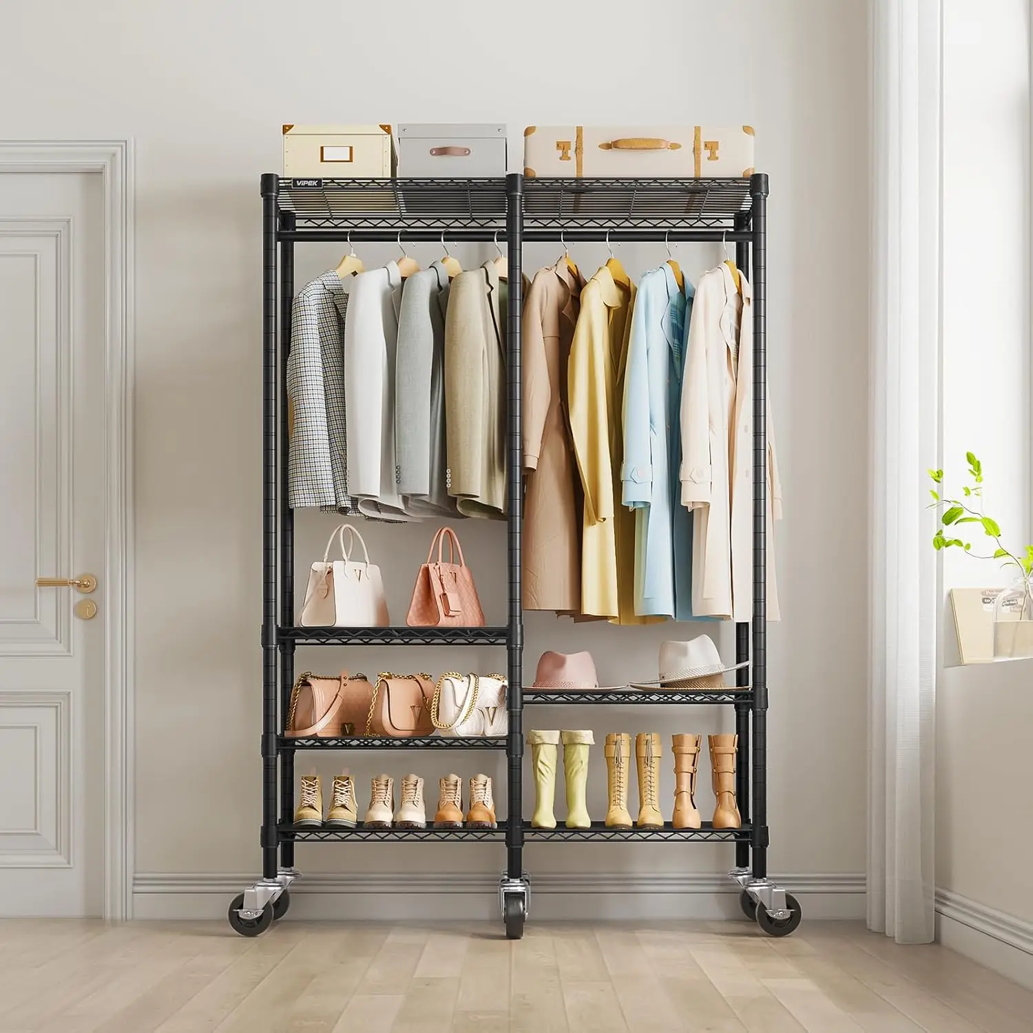 VIPEK R4 Rolling Clothing Rack, Garment Rack with Movable Wheels, Black