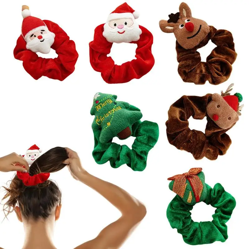 Christmas Hair Scrunchies Elastic Cartoon Christmas Hair Rope Ponytail Holders Santa Claus Elk Christmas Decorations For Winter