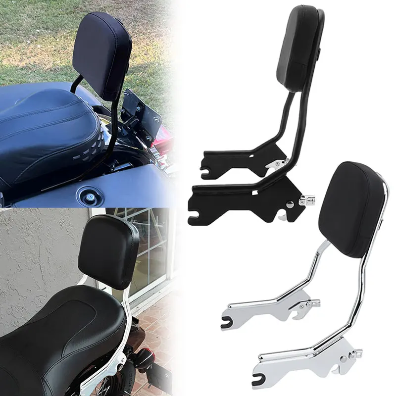 Black Chrome Motorcycle Rear Pessenger Sissy Bar Upright Backrest For Harley Softail Slim Street Bob Deluxe 2018-2023