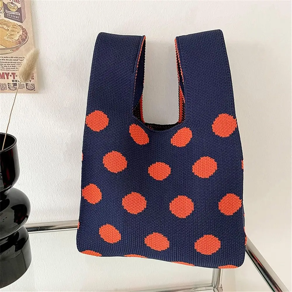 Fashion Handmade Dot Knitted Handbags Women Minimalist Knot Wrist Bag Casual Tote Bag Girls Reusable Shopping Bags underarm bag