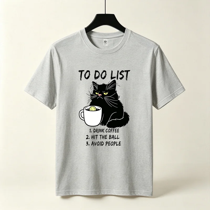 Funny Coffee Cat To Do List T-Shirt Black Cat Graphic Tee Streetwear Casual Cotton Unisex Shirt Coffee Cat Lover Gift Y2k Top