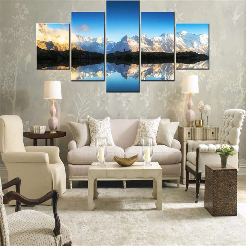 5 Pieces Canvas Wall Art Poster Painting Nature Mont Blanc Massif Alps Mountains Wallpaper Home