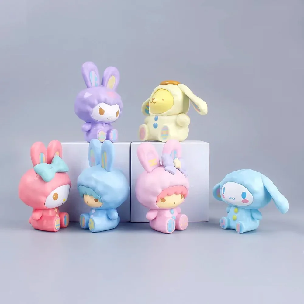 6PCS Sanrio Mymelody Doll Model Action Anime Figures Cinnamoroll PompomPurin Doll Model Toys Esports Room Desktop Ornament Gifts