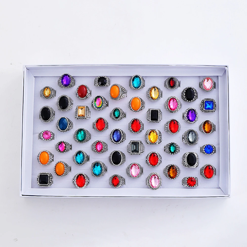 10/20/30/50 قطع الرجعية الملونة الزجاج خواتم للنساء الرجال مزيج اللون خمر مجوهرات هدايا الحفلات مزيج نمط