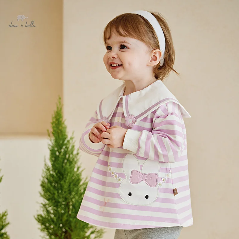 Dave Bella Children Suit 2024 New Spring Girls Two-Piece Comfortable Casual Fashion Cute Sweet Striped Sport Outdoor DB1247936