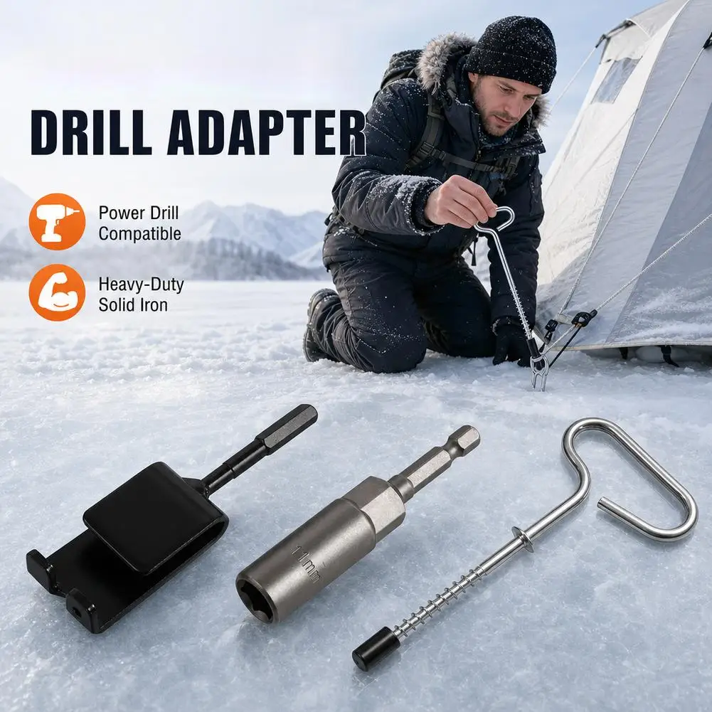 Ice Auger Stake Adapter Set Power Drill Compatible for Ice Fishing Shelter Anchoring Tool