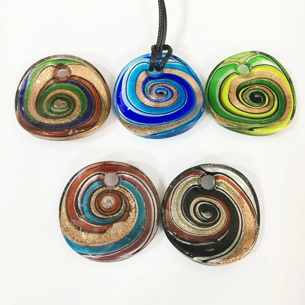 5PCS MIx Red Blue Glass Murano Floral Round Swirl Lampwork Lollipop Pendant Necklace For Women Cheap Items With Jewelry Gift