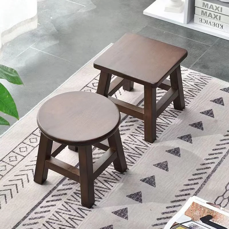 Walnut Colored Solid Wood Small Stool Modern Chinese Living Room Shoe Changing Stools Household Footrest Home Furniture 걸상