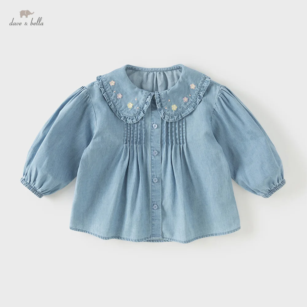 

Джинсовая рубашка Dave Bella для девочек из чистого хлопка, осенне-весенняя детская одежда, блузка с длинным рукавом для малышей, модные синие топы DB1261071