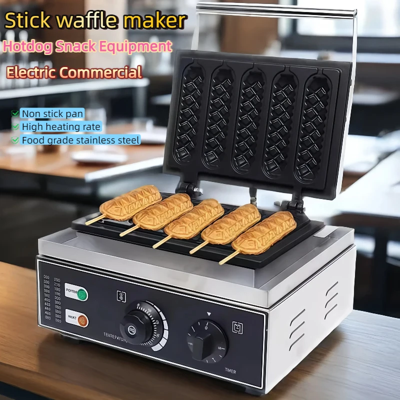 

Hotdog Waffle Maker Stick Snack Equipment Non Stick Coating Stainless Stee 1550W Electric Commercial Hot Dog 5 Sticks Machines