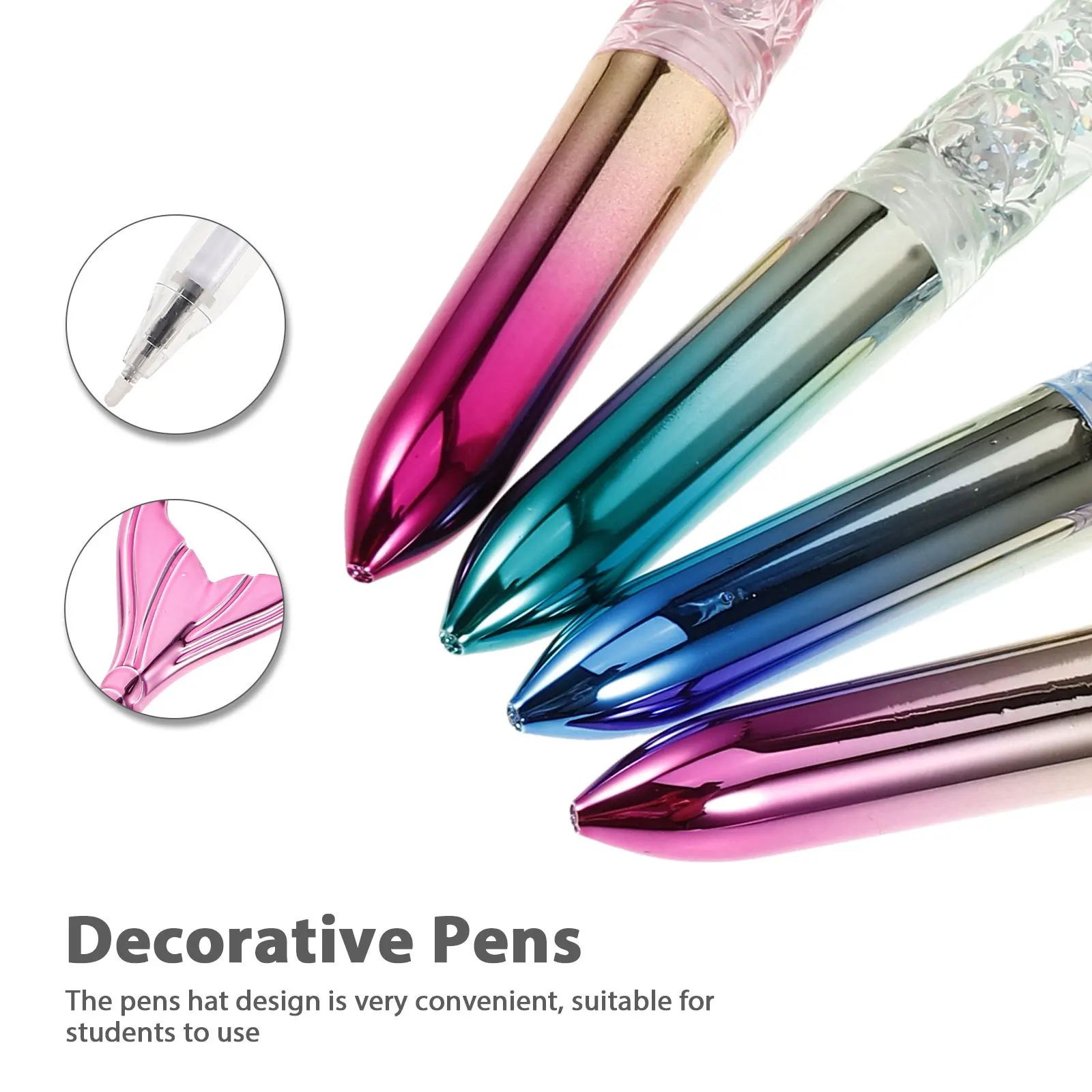 

4Pcs Pens Mermaid Shape Decorative Ballpoint Pens Smooth Writing for School Office Stationery Studying Stationery